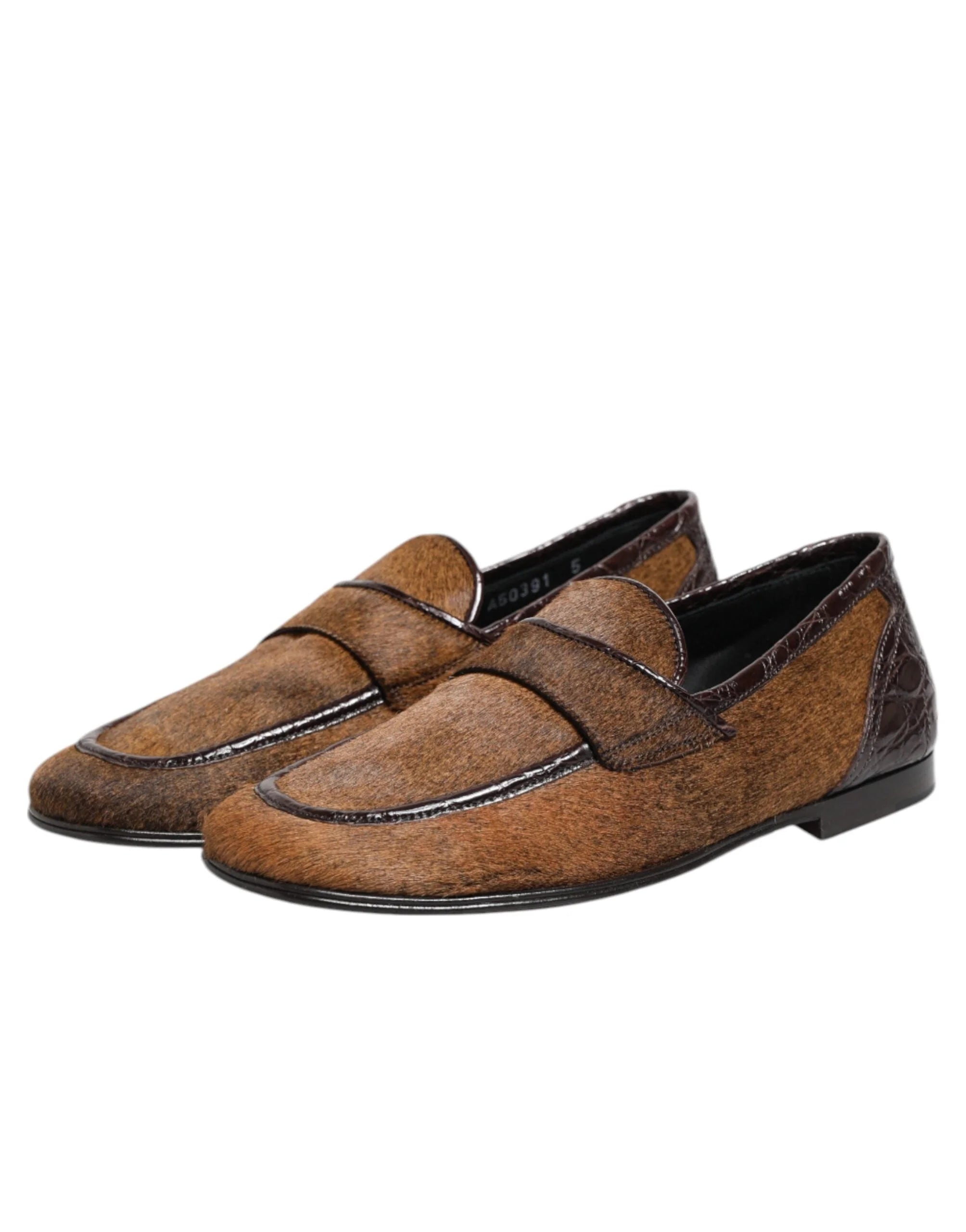 Dolce & Gabbana Brown Loafers Leather Slip On Men Dress Shoes - EU39/US6 - Flats