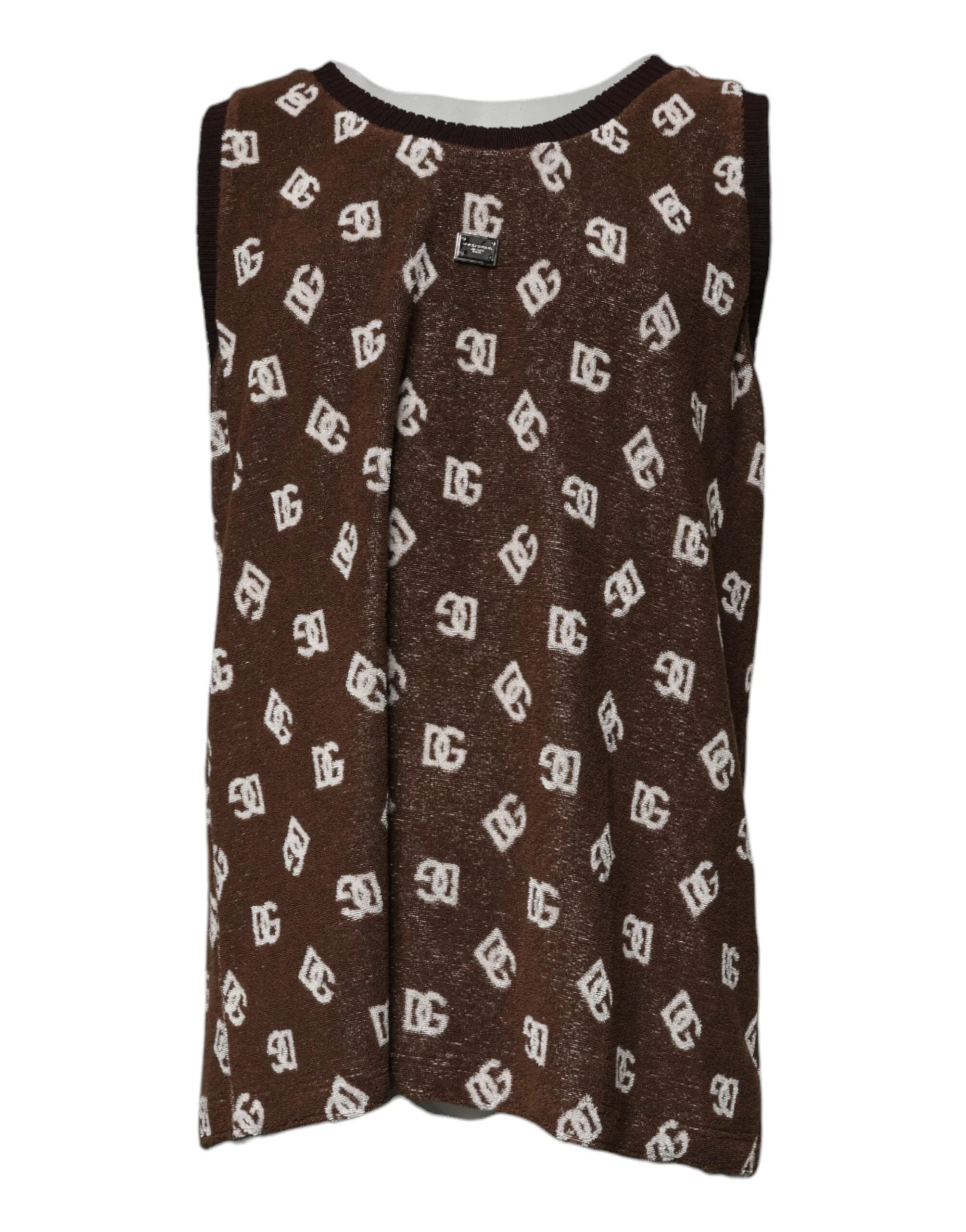 Dolce & Gabbana Brown Logo Monogram Cotton Crew Neck T-shirt - IT50 | L - Tank Tops