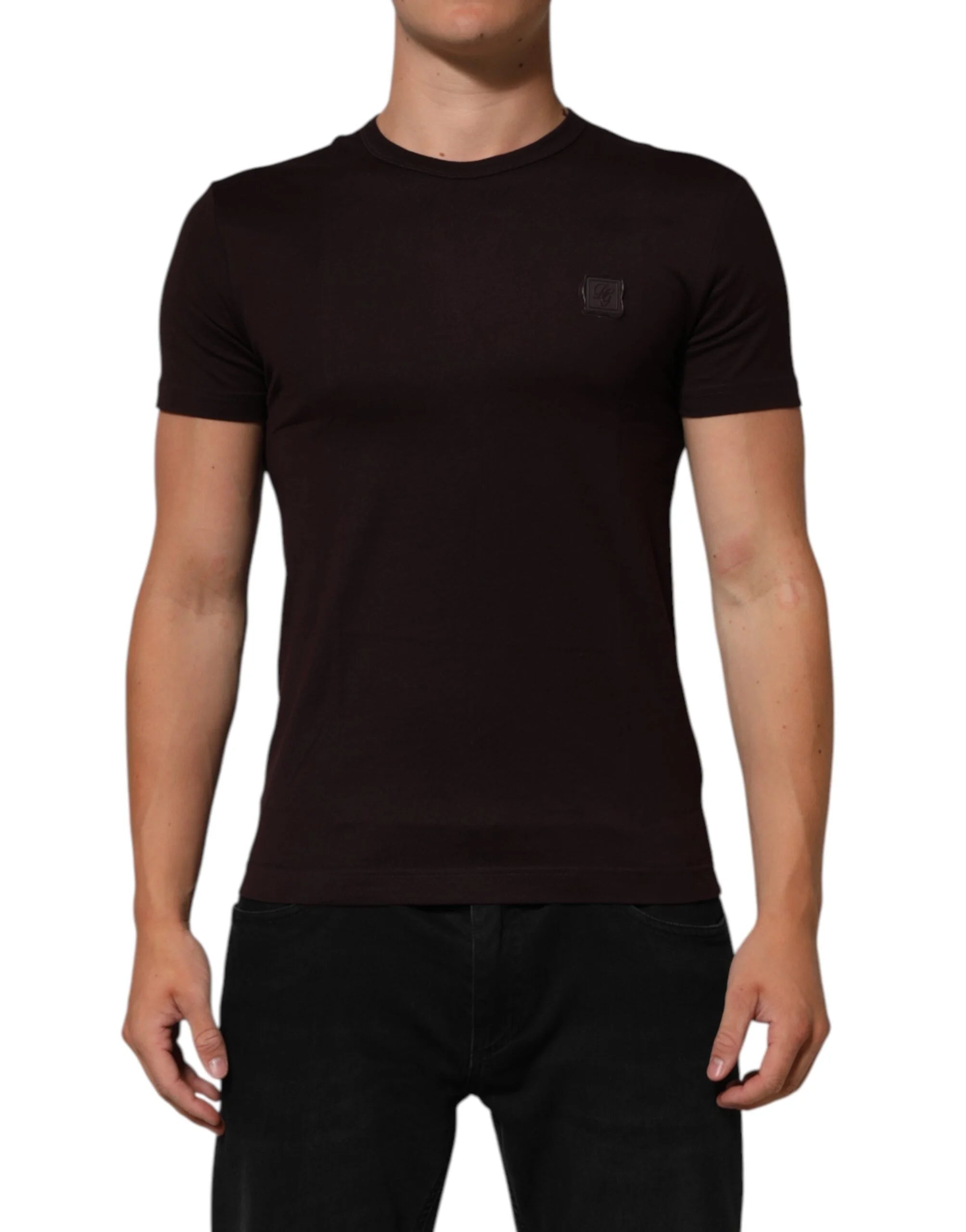 Dolce & Gabbana Brown Logo Plaque Cotton Crew Neck T-shirt - IT44 | XS - T-Shirts