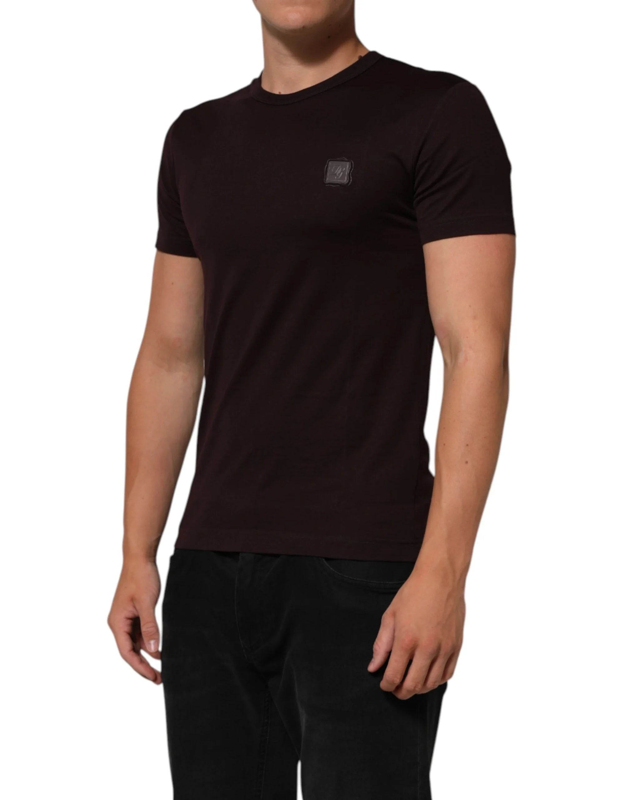 Dolce & Gabbana Brown Logo Plaque Cotton Crew Neck T-shirt - IT44 | XS - T-Shirts