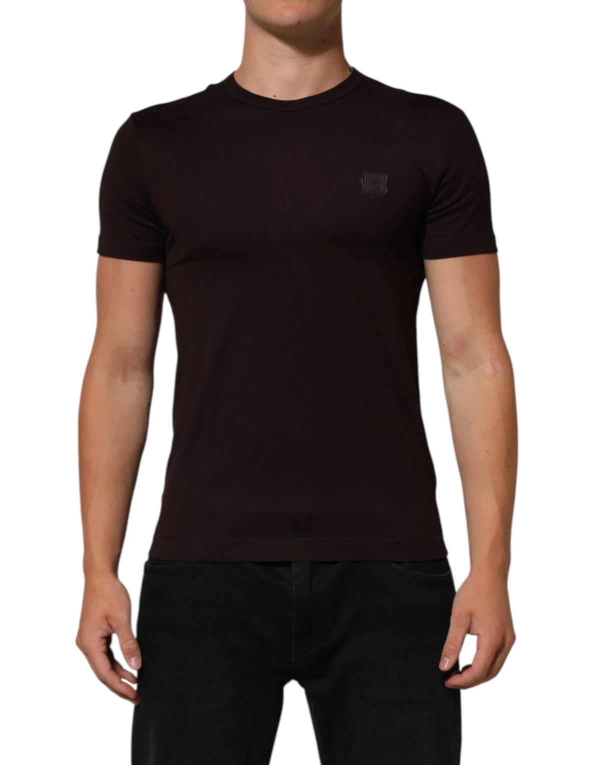 Dolce & Gabbana Brown Logo Plaque Cotton Crew Neck T-shirt - IT44 | XS - T-Shirts