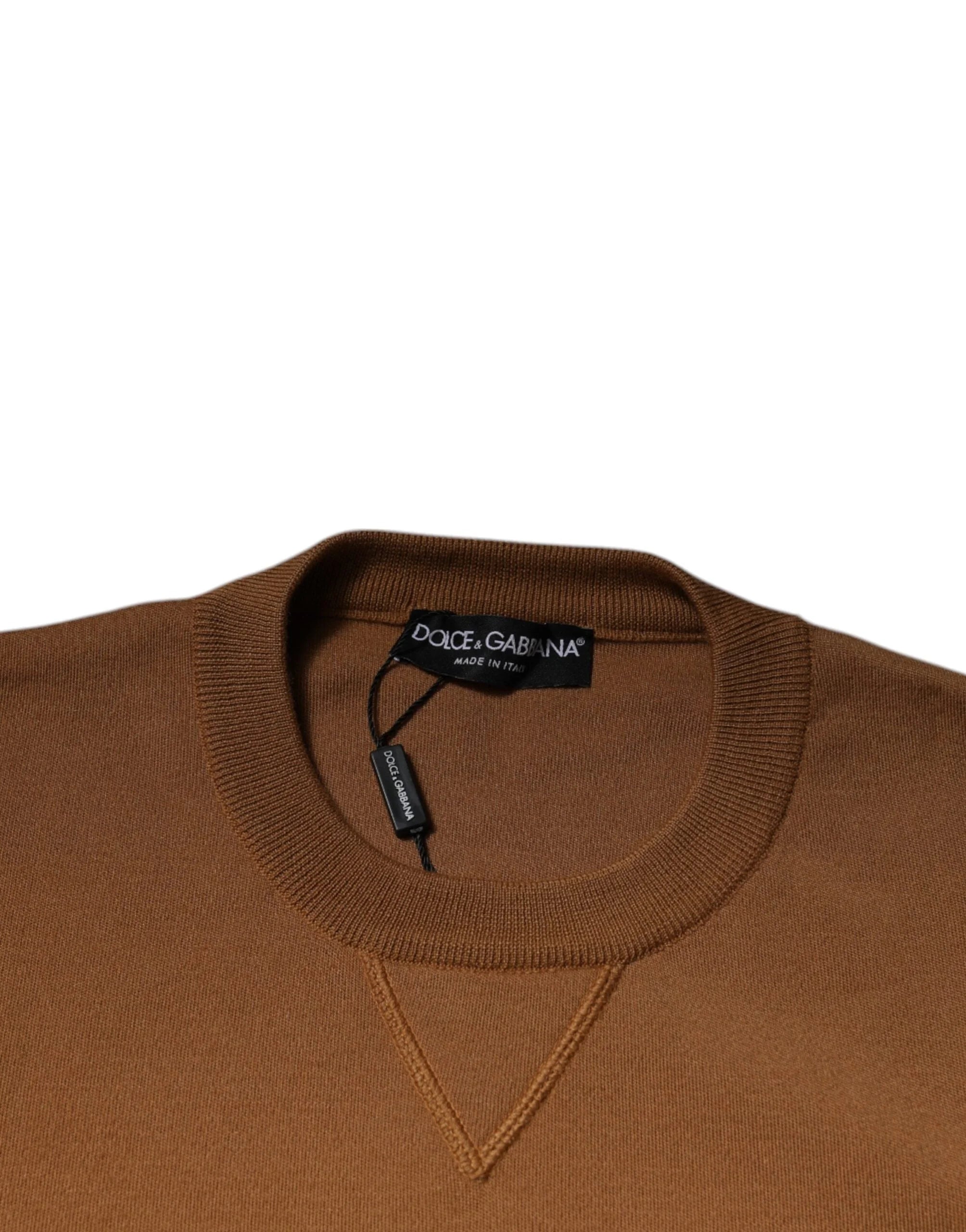Dolce & Gabbana Brown Logo Plaque Crew Neck Pullover Sweater - IT48 | M - Sweaters