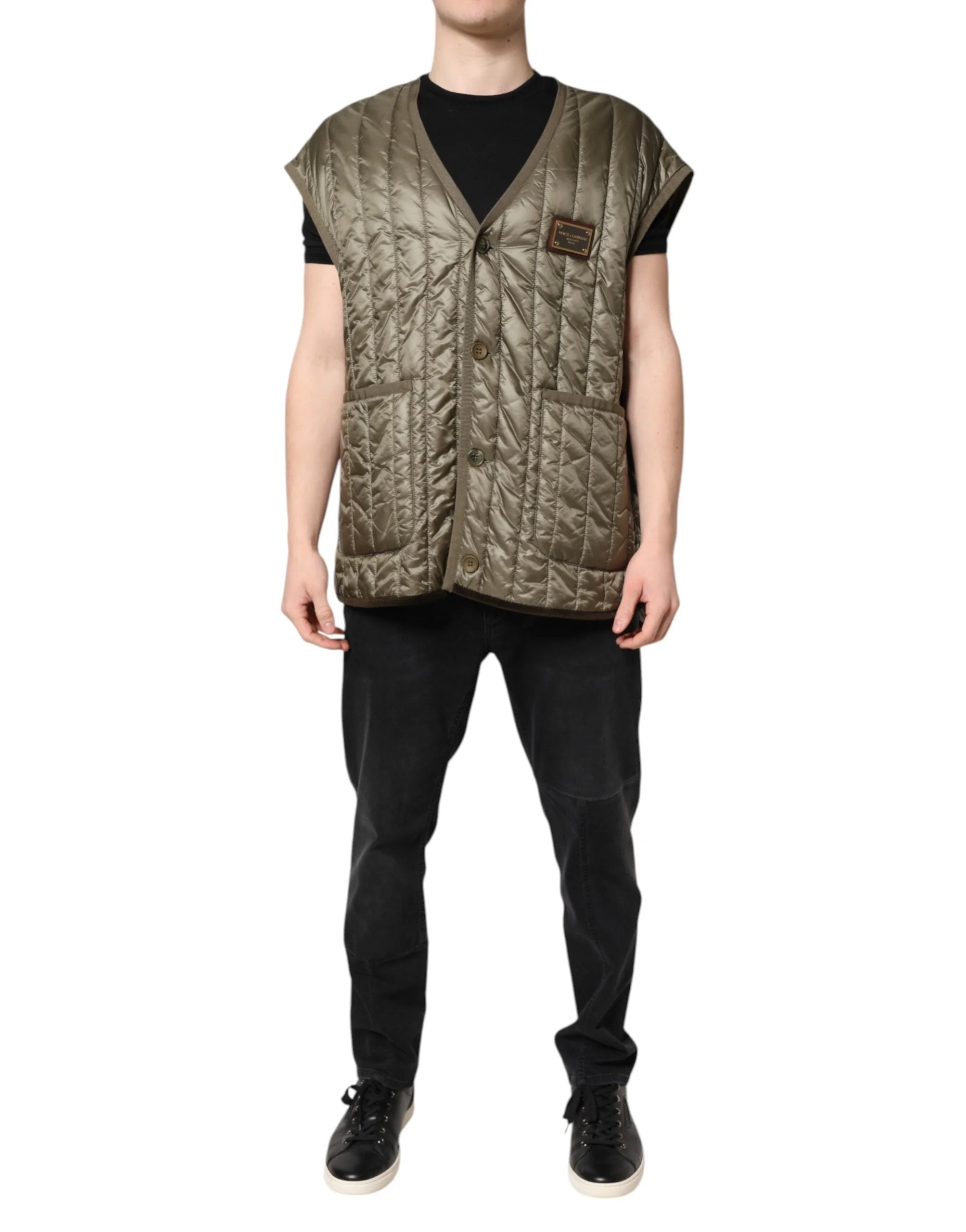 Dolce & Gabbana Brown Logo Plaque Quilted Vest Jacket - IT52 | XL - Vests