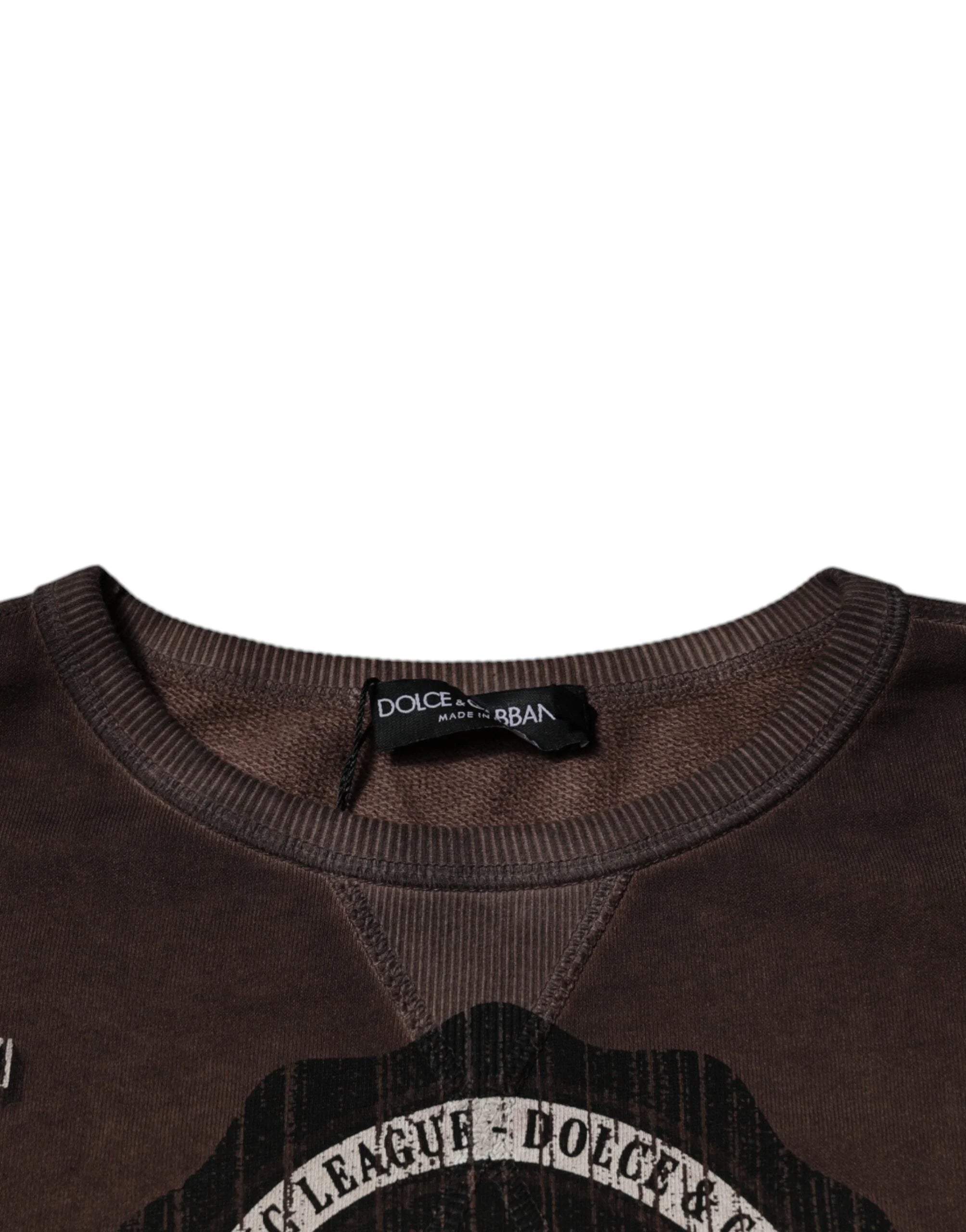 Dolce & Gabbana Brown Logo Print Crew Neck Pullover Sweater - IT48 | M - Sweaters
