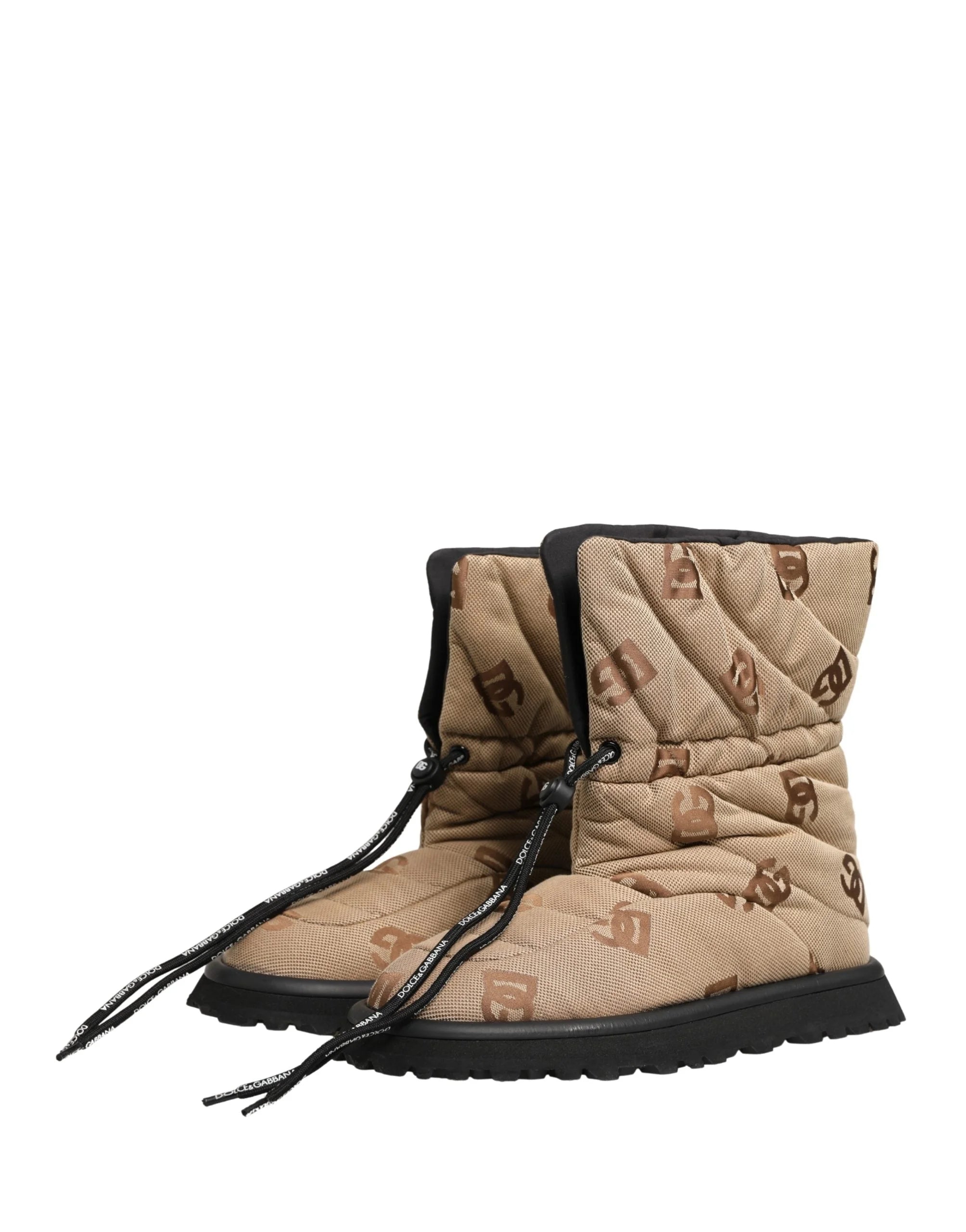 Dolce & Gabbana Brown Logo Print Lace Up Snow Boots Shoes - EU44/US11