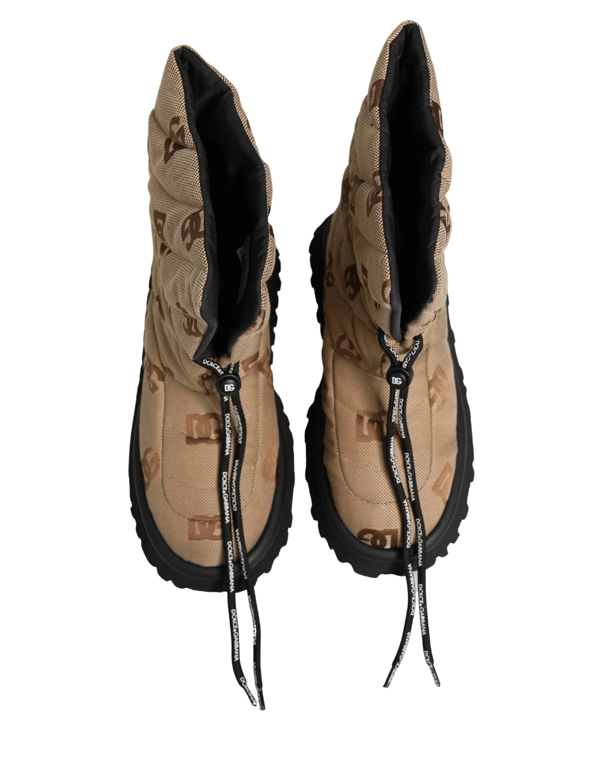 Dolce & Gabbana Brown Logo Print Lace Up Snow Boots Shoes - EU44/US11