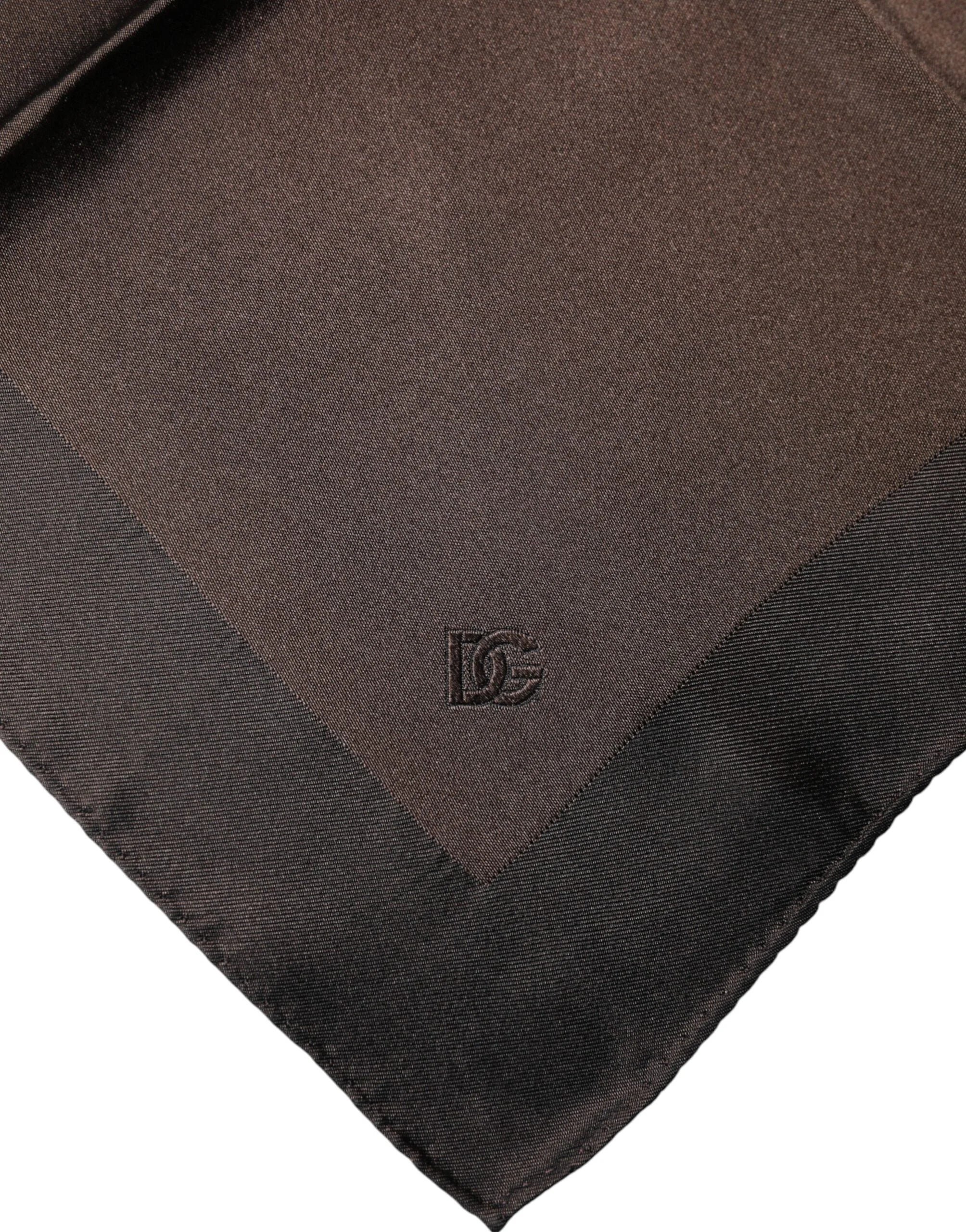 Dolce & Gabbana Brown Logo Silk Square Handkerchief Scarf
