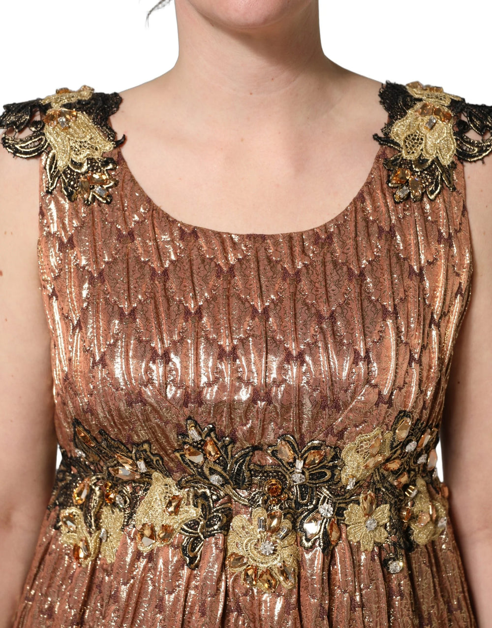 Dolce & Gabbana Brown Metallic Crystal Evening Gown Dress - IT44 | L