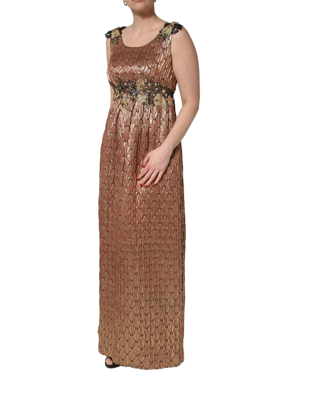 Dolce & Gabbana Brown Metallic Crystal Evening Gown Dress - IT44 | L