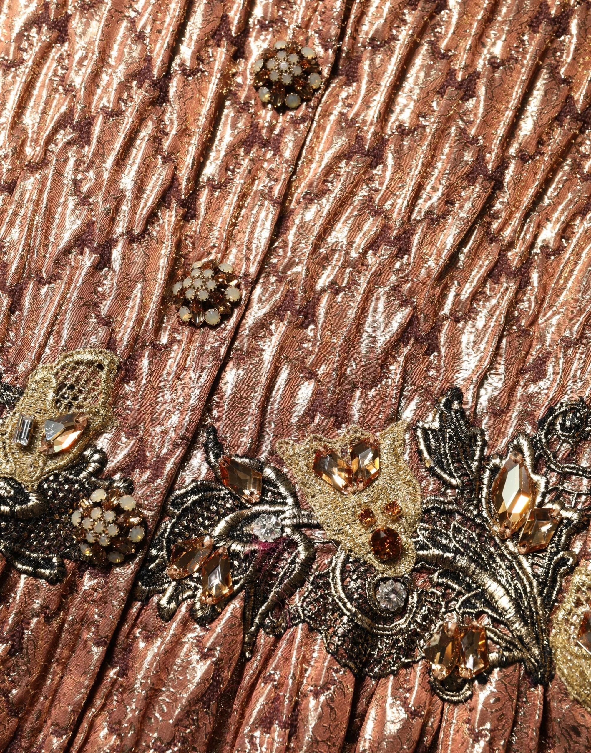 Dolce & Gabbana Brown Metallic Crystal Evening Gown Dress - IT44 | L