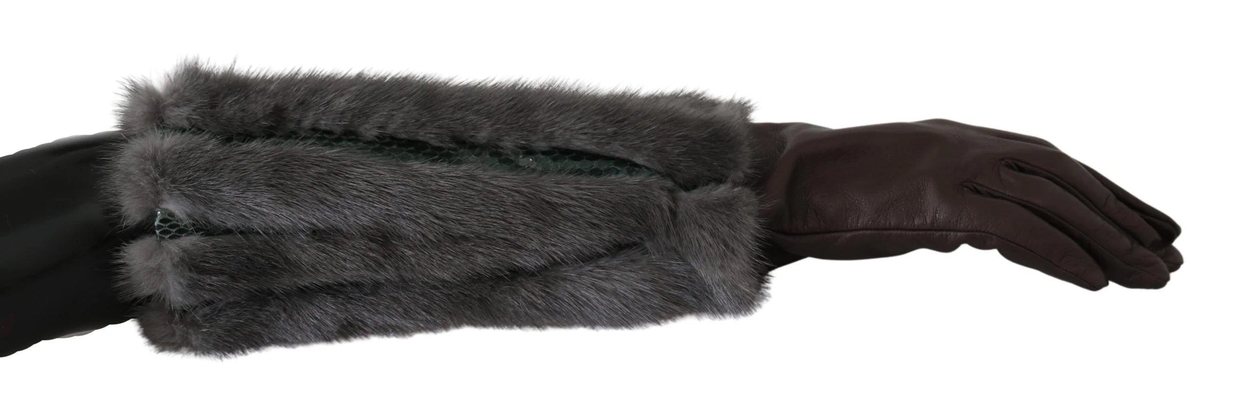 Dolce & Gabbana Brown Mid Arm Length Leather Fur Gloves - 7.5|S