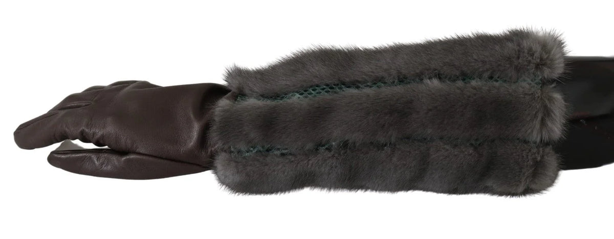 Dolce & Gabbana Brown Mid Arm Length Leather Fur Gloves - 7.5|S
