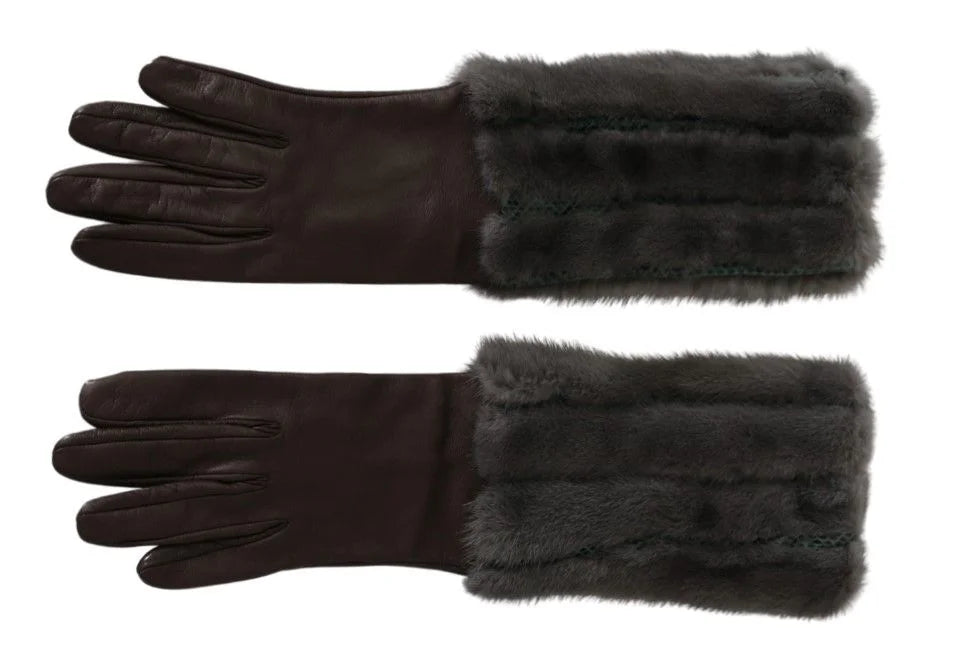 Dolce & Gabbana Brown Mid Arm Length Leather Fur Gloves - 7.5|S
