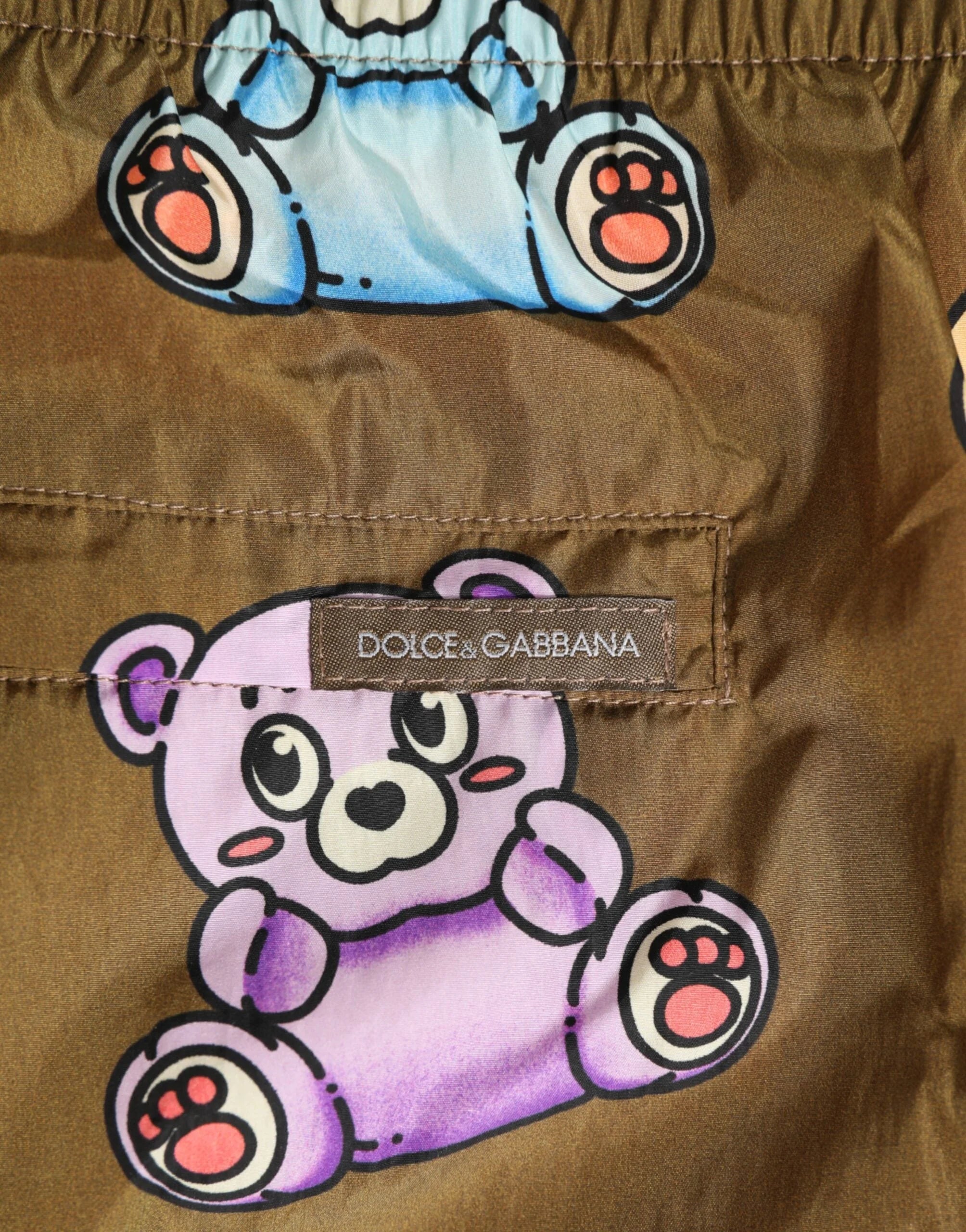 Dolce & Gabbana Brown Multicolor Teddy Bear Men Shorts Swimwear - IT4 | S