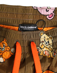 Dolce & Gabbana Brown Multicolor Teddy Bear Men Shorts Swimwear - IT4 | S - Swim Boxers