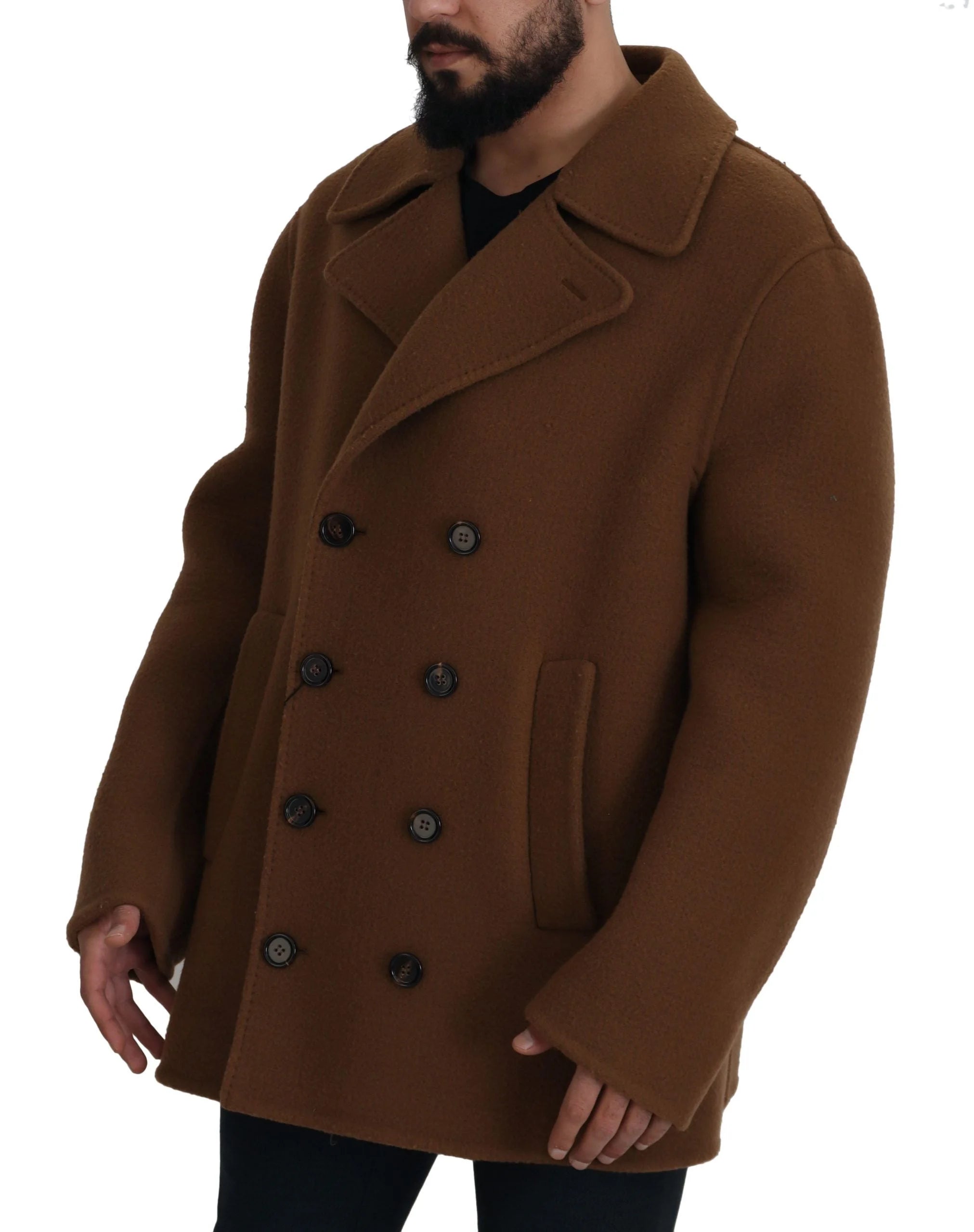 Dolce & Gabbana Brown Nylon Double Breasted Coat Jacket - IT54 | XL - Overcoats