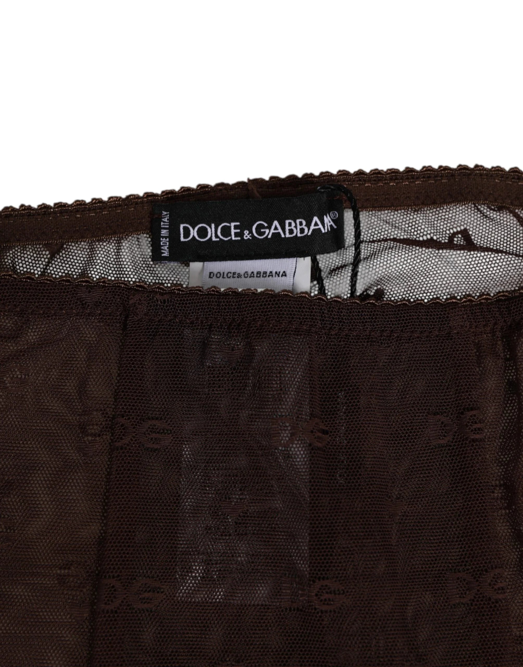 Dolce & Gabbana Brown Nylon Logo Lace Leggings Pants Underwear - IT2 | S - Hosiery