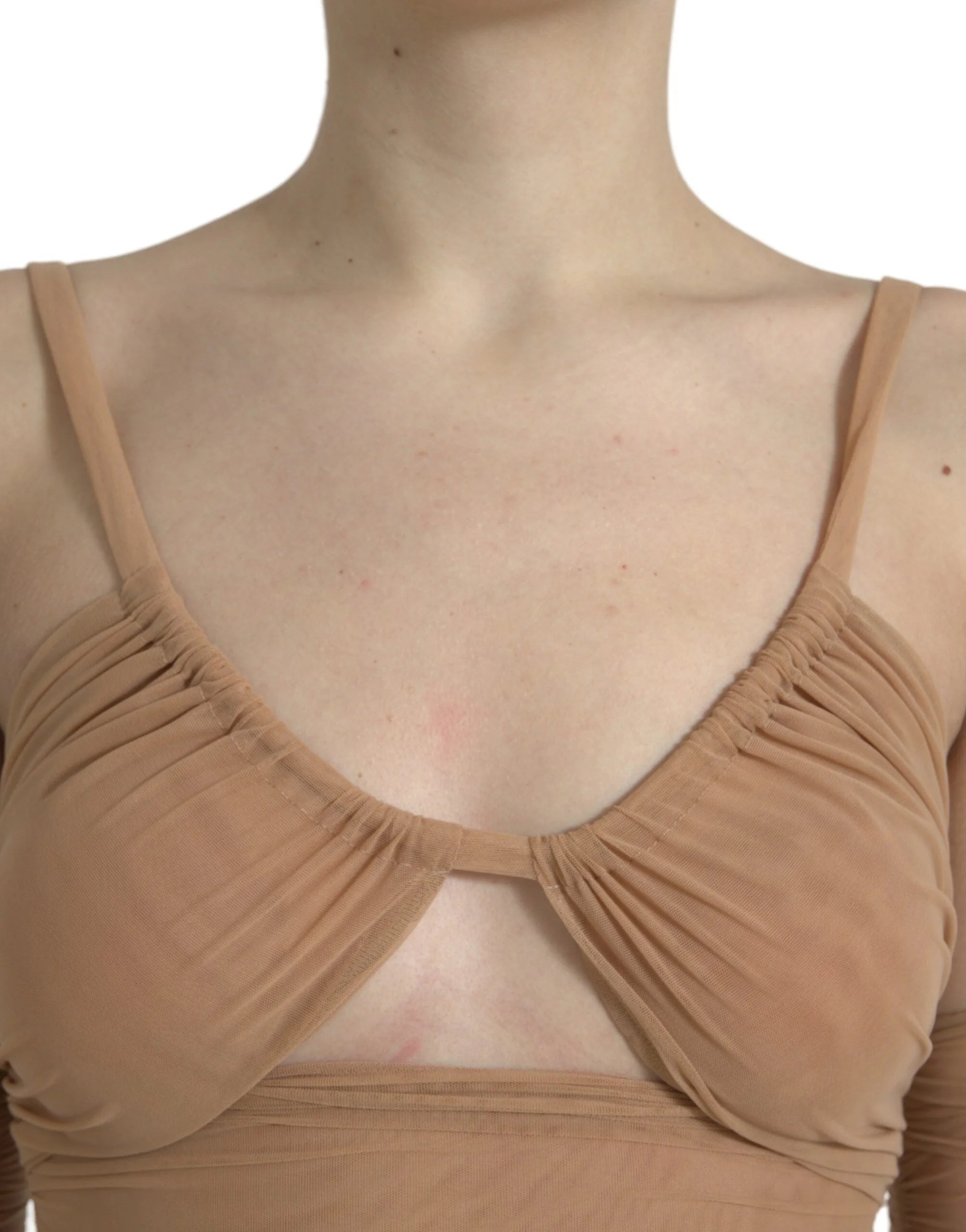 Dolce & Gabbana Brown Nylon Stretch Open Shoulder Cropped Top - IT40|S - Tank Tops