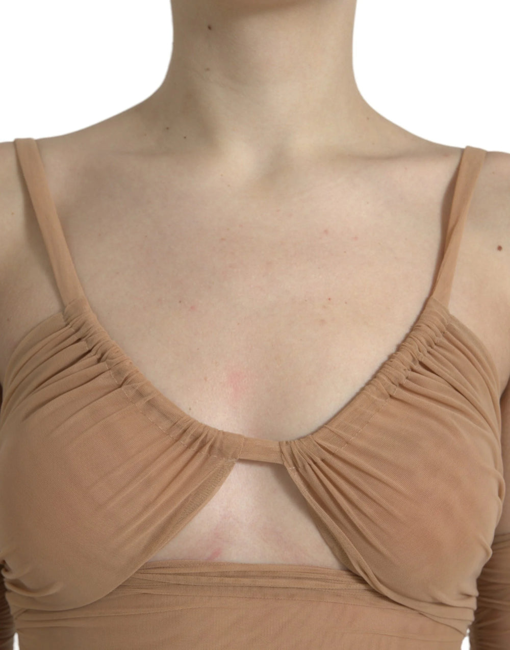 Dolce & Gabbana Brown Nylon Stretch Open Shoulder Cropped Top - IT40|S - Tank Tops