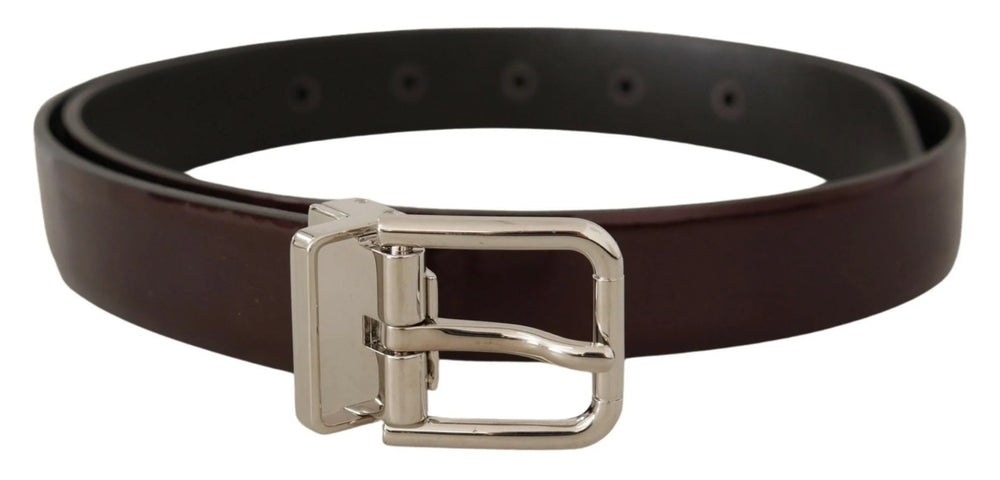 Dolce & Gabbana Brown Patent Leather Silver Metal Buckle Belt - 90 cm / 36 Inches - Belts