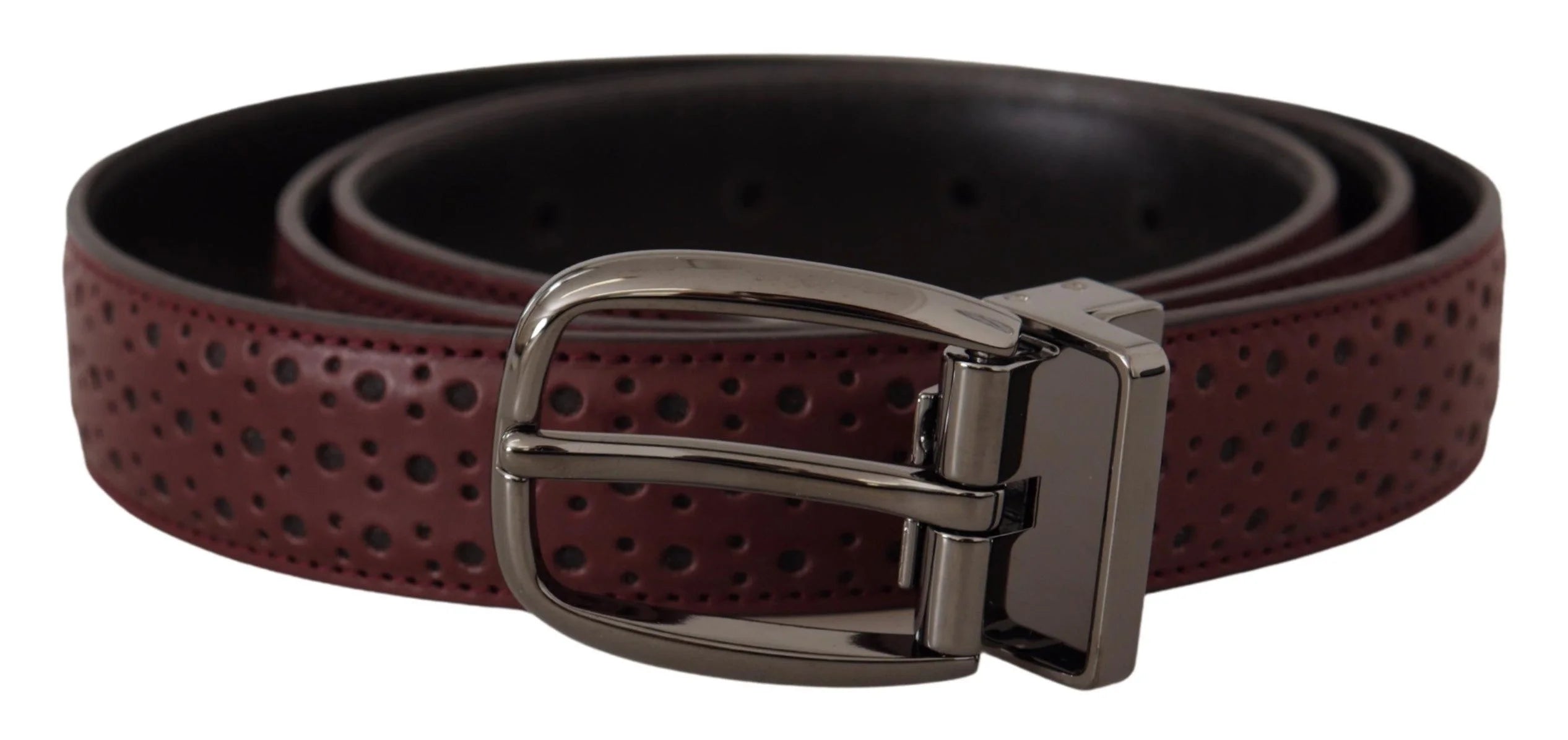 Dolce & Gabbana Brown Perforated Leather Metal Buckle Belt - 95 cm / 38 Inches - Belts