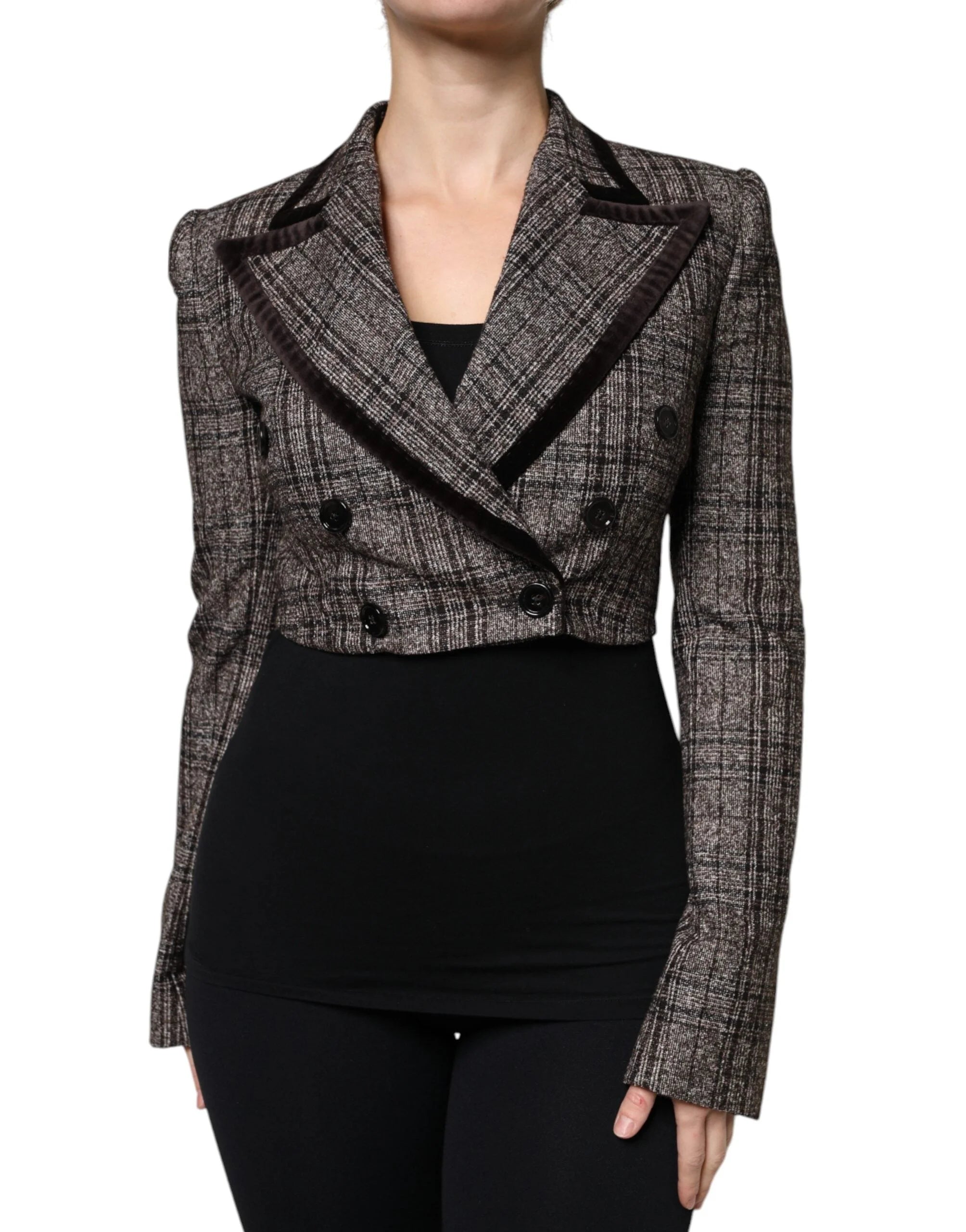 Dolce & Gabbana Brown Plaid Long Sleeve Cropped Coat Jacket - IT40|S - Sport Jackets