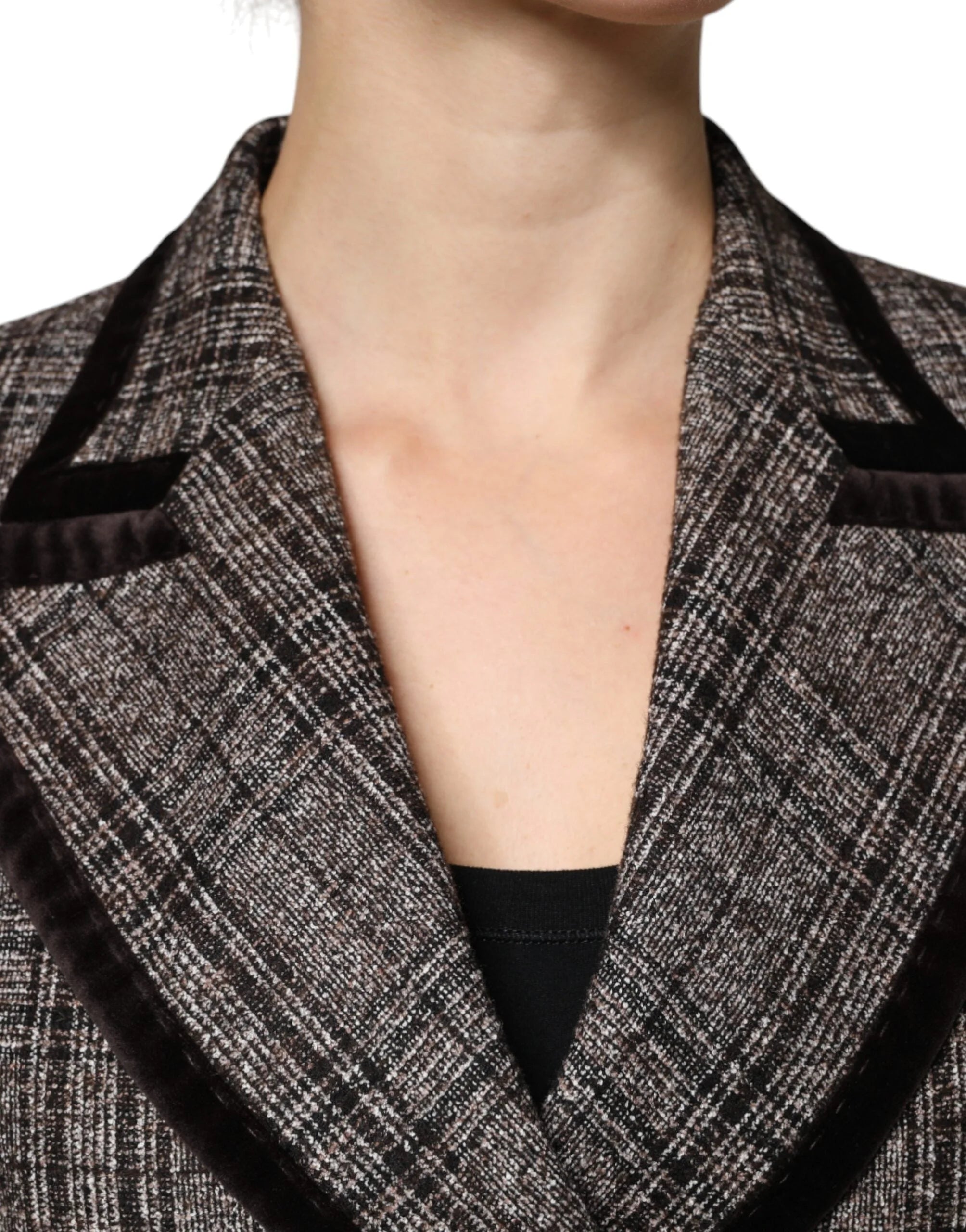Dolce & Gabbana Brown Plaid Long Sleeve Cropped Coat Jacket - IT40|S