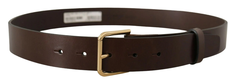 Dolce & Gabbana Brown Plain Calf Leather Gold Tone Buckle Belt - 90 cm / 36 Inches - Belts