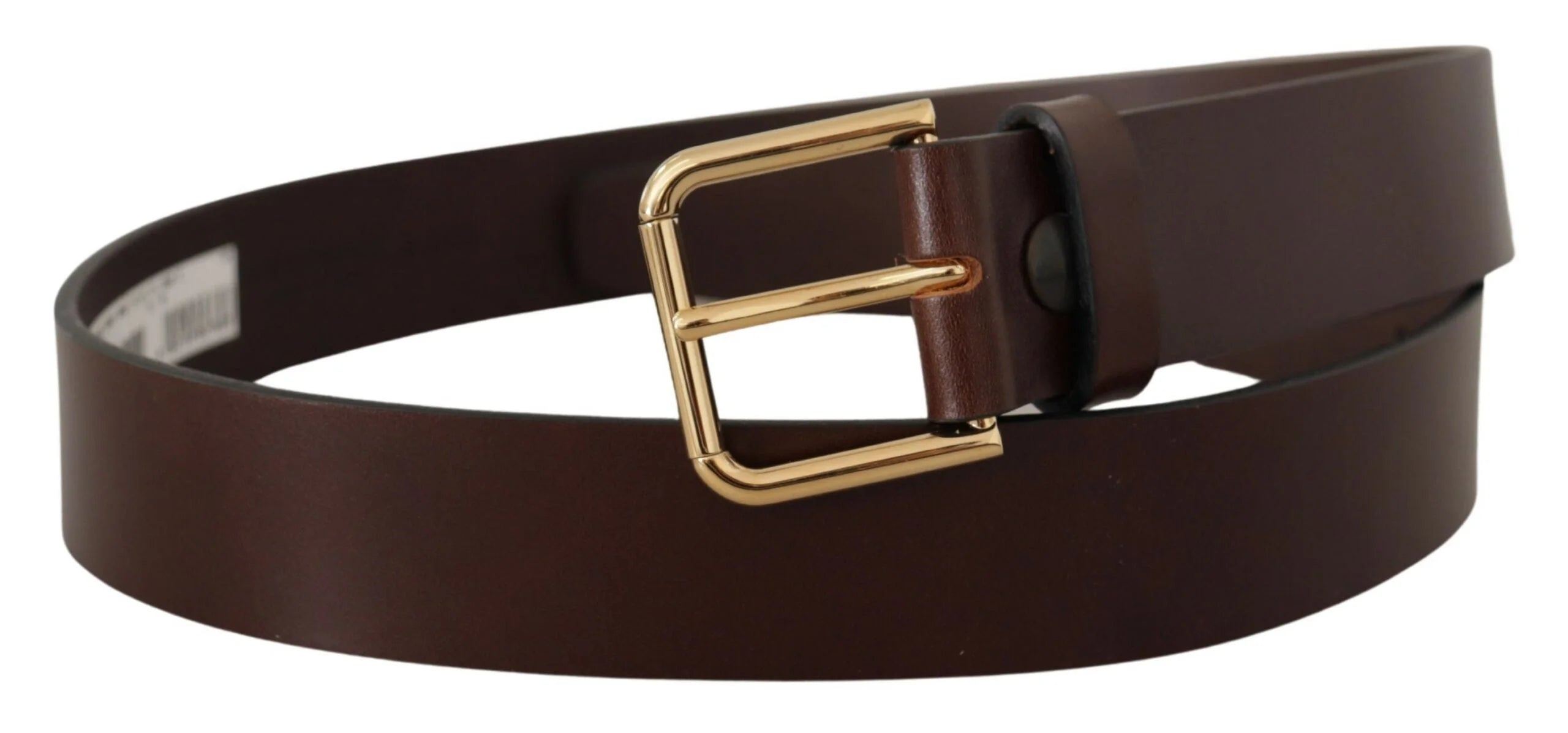Dolce & Gabbana Brown Plain Calf Leather Gold Tone Buckle Belt - 90 cm / 36 Inches - Belts
