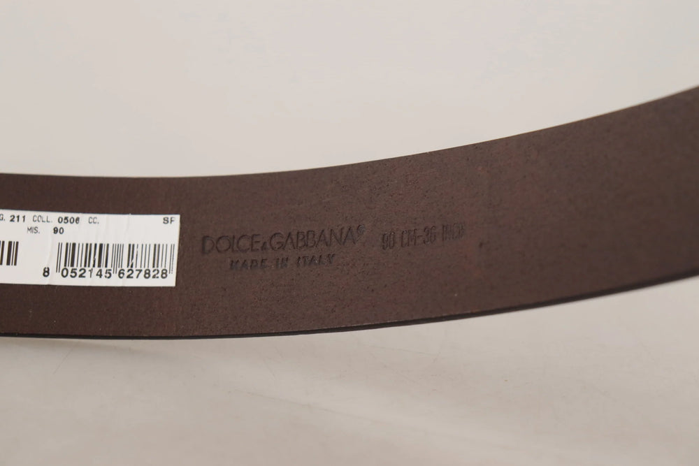 Dolce & Gabbana Brown Plain Calf Leather Gold Tone Buckle Belt - 90 cm / 36 Inches - Belts