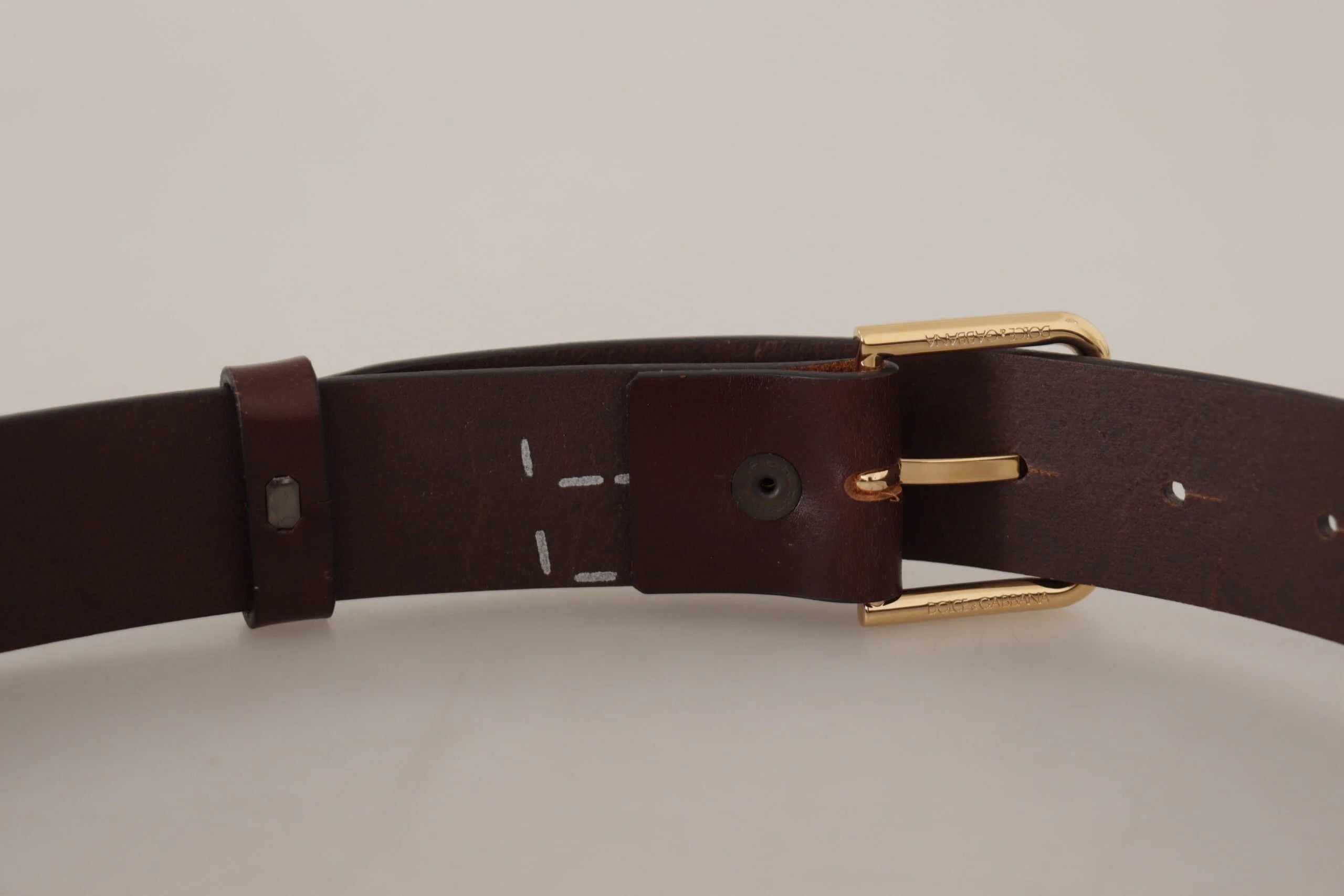 Dolce & Gabbana Brown Plain Calf Leather Gold Tone Buckle Belt - 90 cm / 36 Inches - Belts