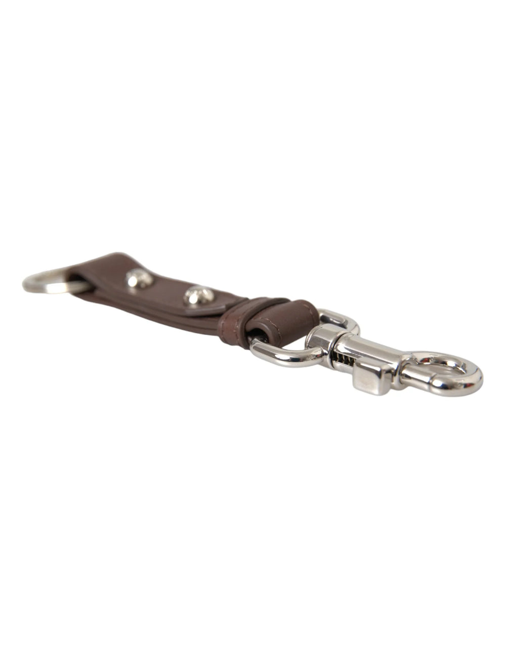 Dolce & Gabbana Brown Plain Leather Silver Brass Keyring Holder Keychain - Keychains