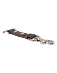 Dolce & Gabbana Brown Plain Leather Silver Brass Keyring Holder Keychain - Keychains