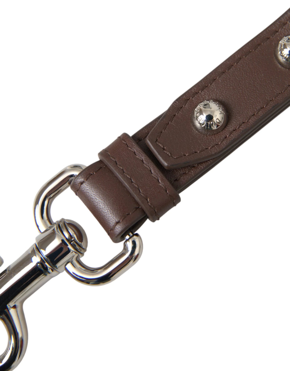Dolce & Gabbana Brown Plain Leather Silver Brass Keyring Holder Keychain - Keychains