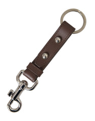Dolce & Gabbana Brown Plain Leather Silver Brass Keyring Holder Keychain - Keychains