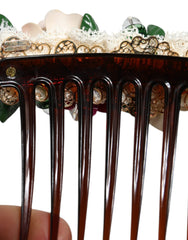 Dolce & Gabbana Brown Plastic Crystal Floral Women Hair Comb - Hair Combs