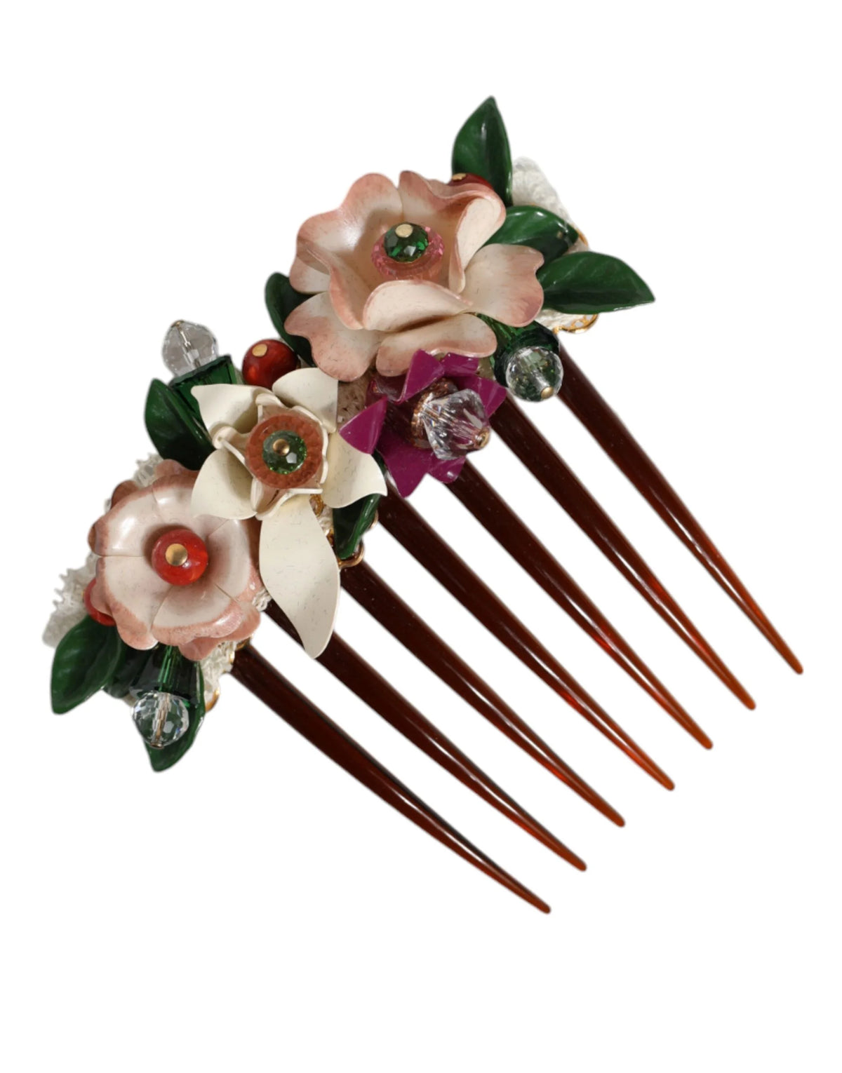 Dolce & Gabbana Brown Plastic Crystal Floral Women Hair Comb - Hair Combs