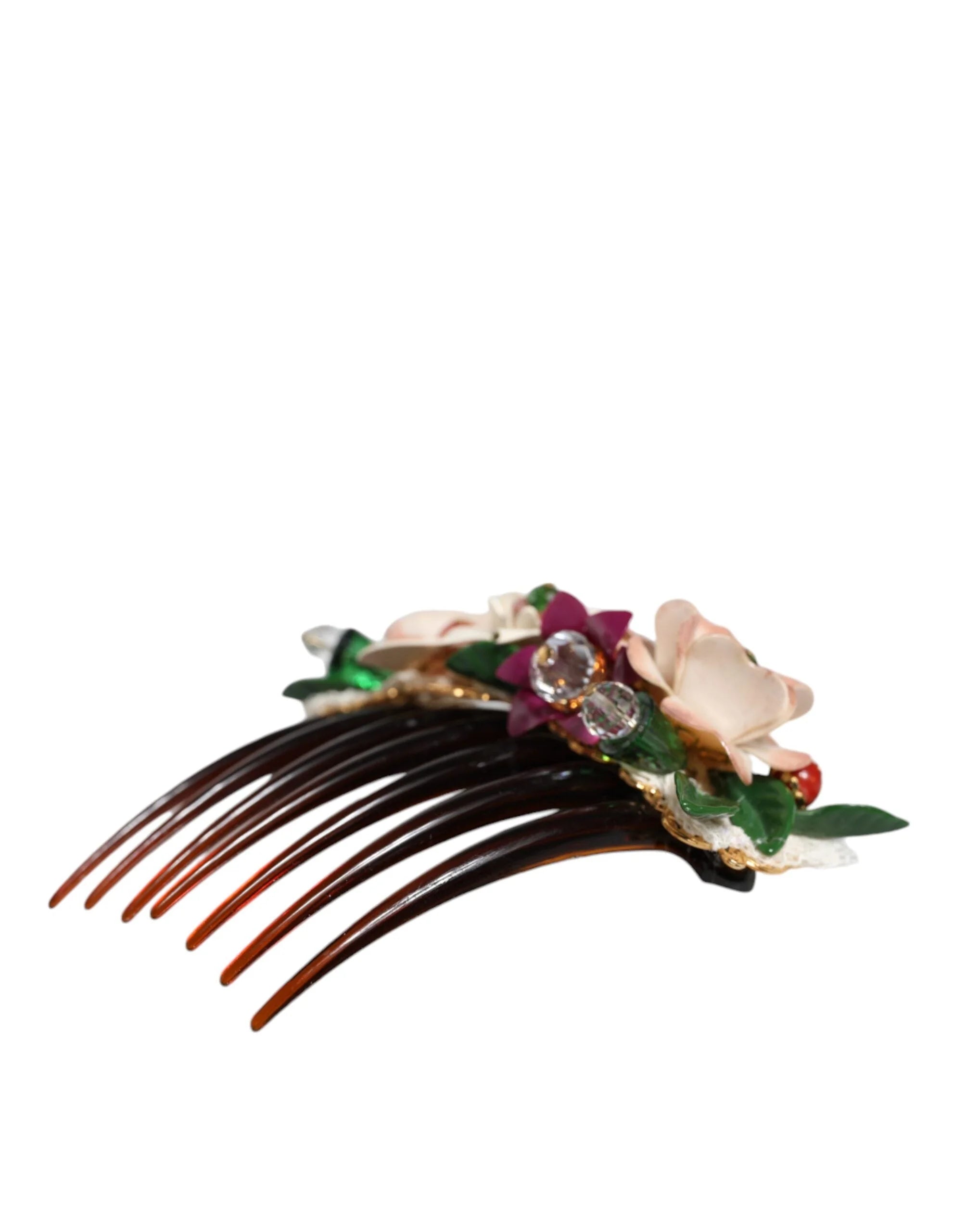 Dolce & Gabbana Brown Plastic Crystal Floral Women Hair Comb - Hair Combs
