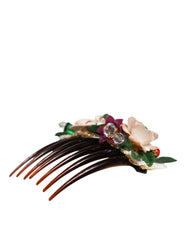 Dolce & Gabbana Brown Plastic Crystal Floral Women Hair Comb - Hair Combs