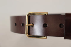 Dolce & Gabbana Brown Polished Leather Gold Tone Metal Buckle Belt - 90 cm / 36 Inches - Belts