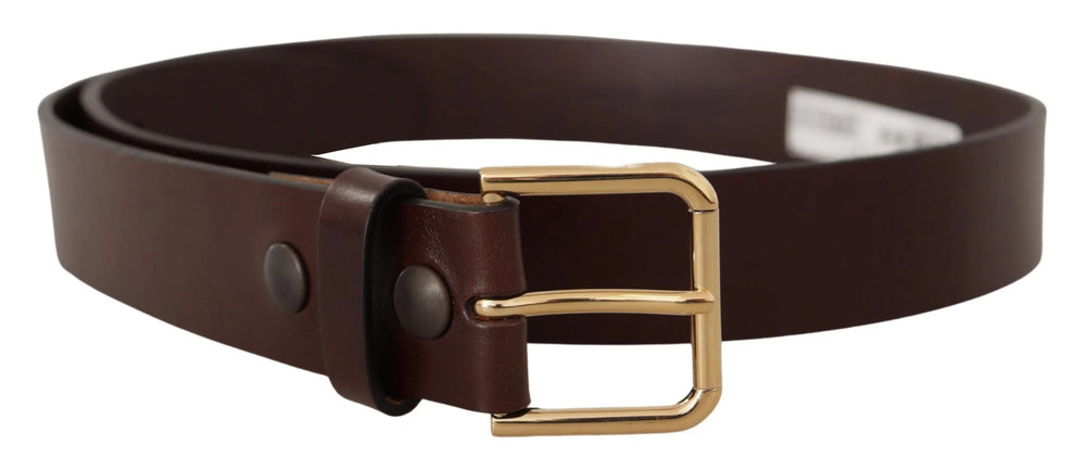 Dolce & Gabbana Brown Polished Leather Gold Tone Metal Buckle Belt - 90 cm / 36 Inches - Belts