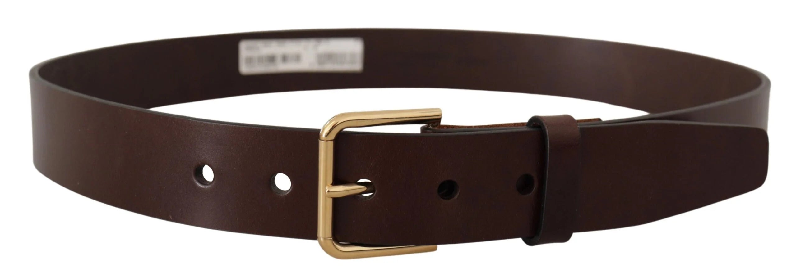 Dolce & Gabbana Brown Polished Leather Gold Tone Metal Buckle Belt - 90 cm / 36 Inches - Belts