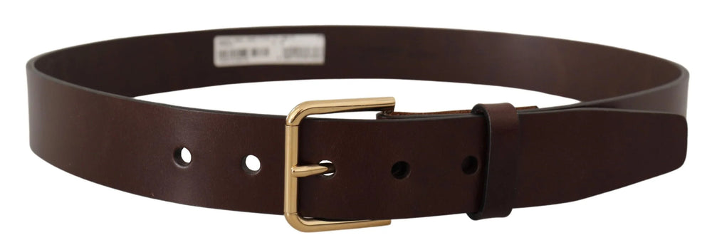 Dolce & Gabbana Brown Polished Leather Gold Tone Metal Buckle Belt - 90 cm / 36 Inches - Belts