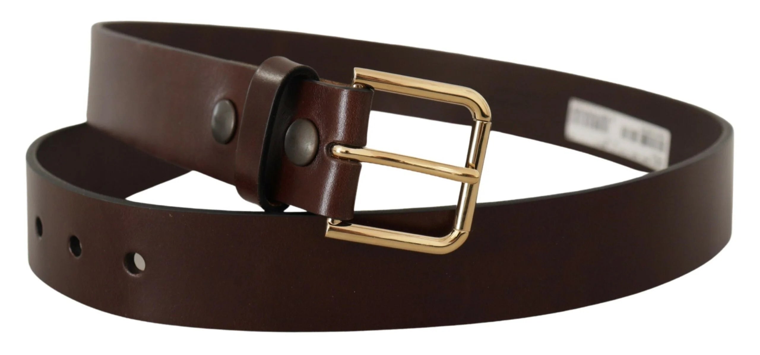 Dolce & Gabbana Brown Polished Leather Gold Tone Metal Buckle Belt - 90 cm / 36 Inches - Belts