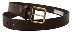 Dolce & Gabbana Brown Polished Leather Gold Tone Metal Buckle Belt - 90 cm / 36 Inches - Belts
