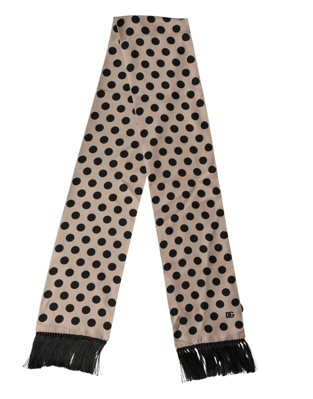 Dolce & Gabbana Brown Polka Dot Silk Fringes Foulard Scarf