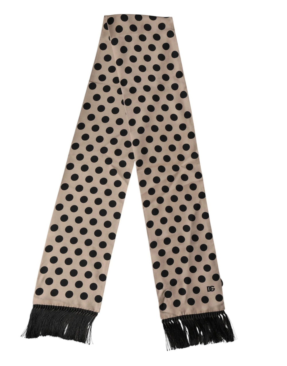 Dolce & Gabbana Brown Polka Dot Silk Fringes Foulard Scarf
