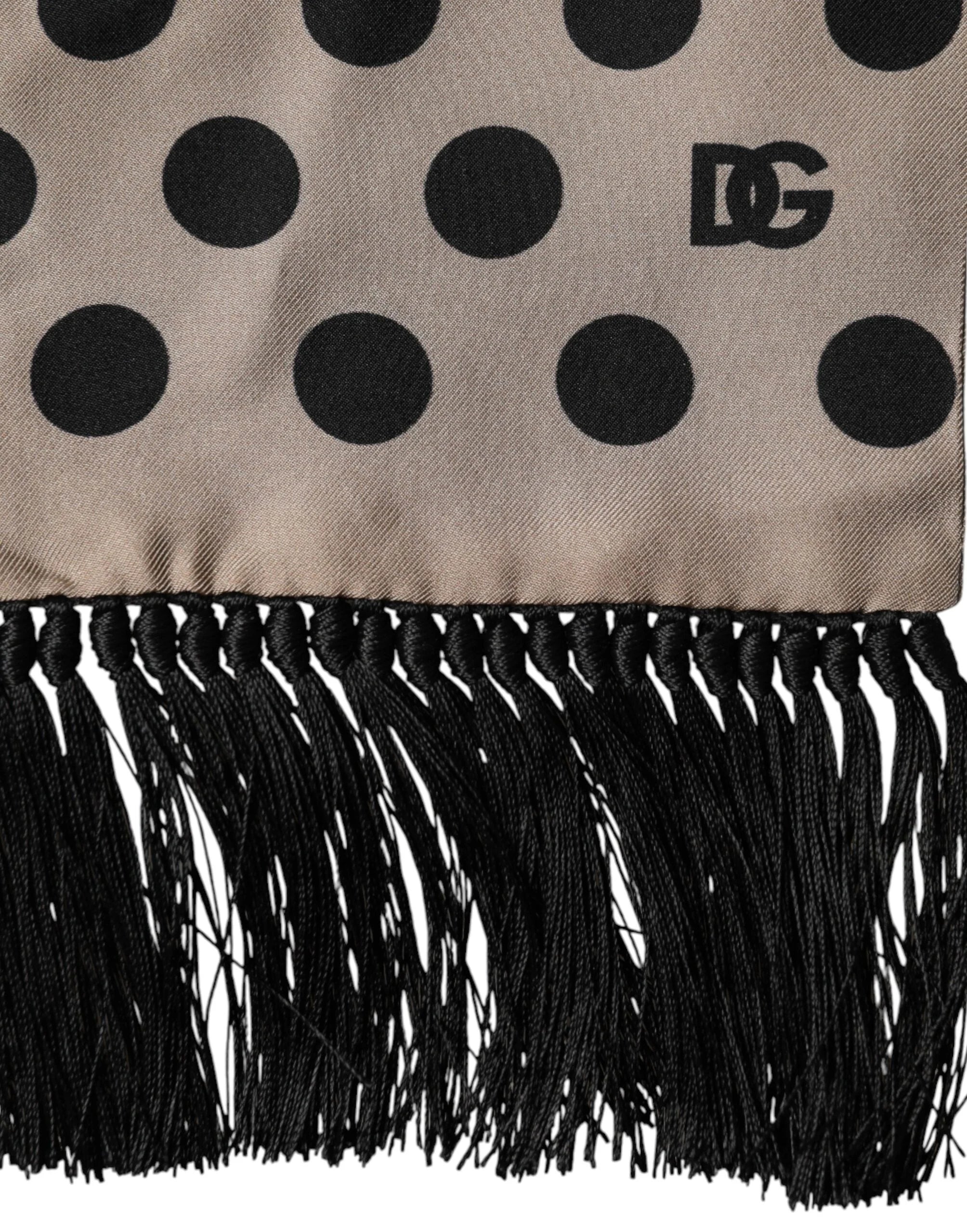 Dolce & Gabbana Brown Polka Dot Silk Fringes Foulard Scarf