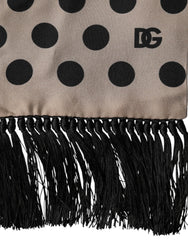 Dolce & Gabbana Brown Polka Dot Silk Fringes Foulard Scarf
