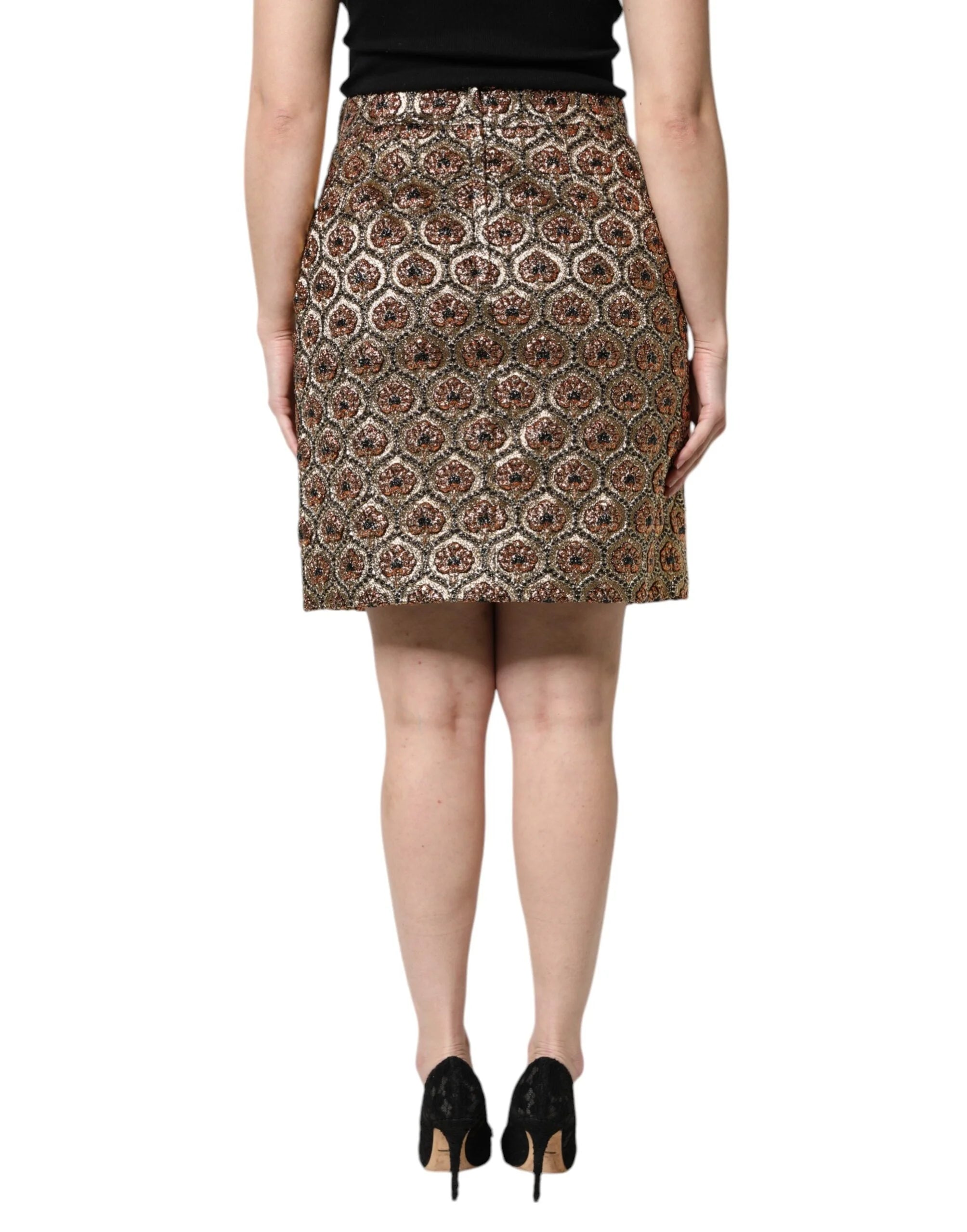 Dolce & Gabbana Brown Polyester Brocade A-line Mini Skirt - IT46|XL - Skirts